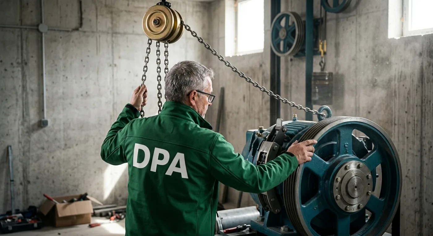 Modernisation à Paris | DPA Modernisation d'ascenseur à Paris par un technicien DPA